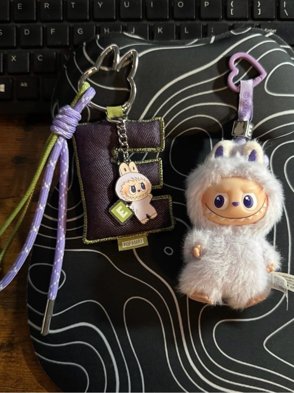 Labubu pin for love letter E and plush key chain